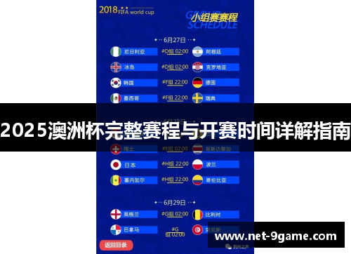2025澳洲杯完整赛程与开赛时间详解指南 2025澳洲杯完整赛程与开赛时间详解指南